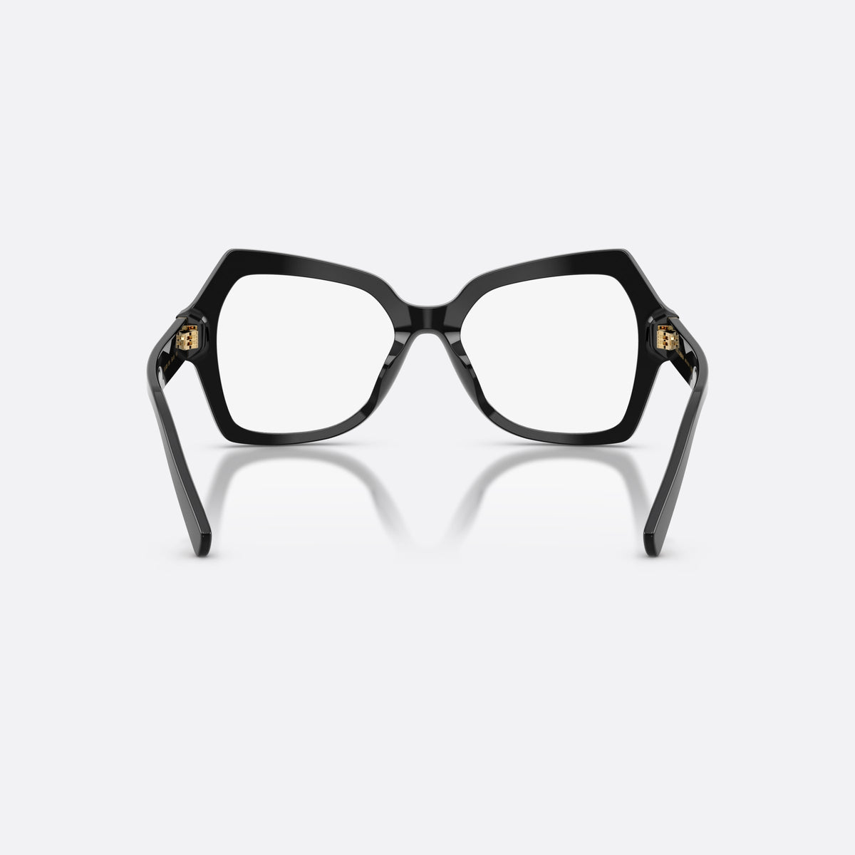 Dolce & Gabbana DG3429 501 eyeglasses, black butterfly frame for women, keyhole bridge, brand logo on temple, wide tapered temples, back view