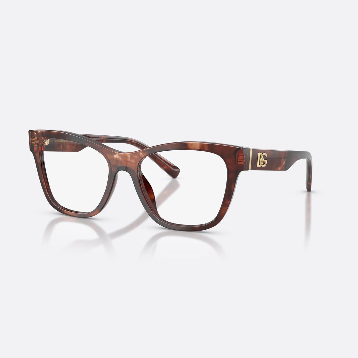 Dolce & Gabbana DG3430 3222 eyeglasses, red square frame for women, plain bridge, brand logo on temple, wide tapered temples
