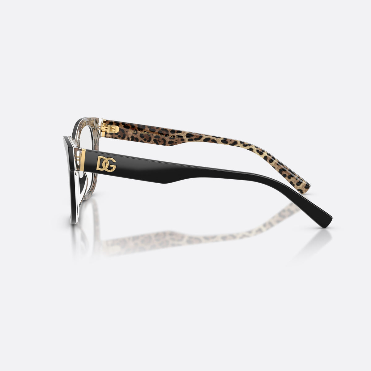 Dolce & Gabbana DG3430 3299 eyeglasses, black square frame for women, plain saddle bridge, wide tapered temples, side view