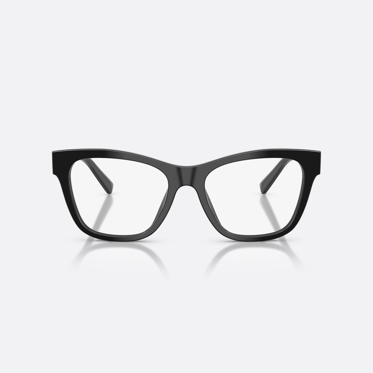 Dolce & Gabbana DG3430 501 eyeglasses, black square frame for women, plain bridge, brand logo plaque on temple, front view
