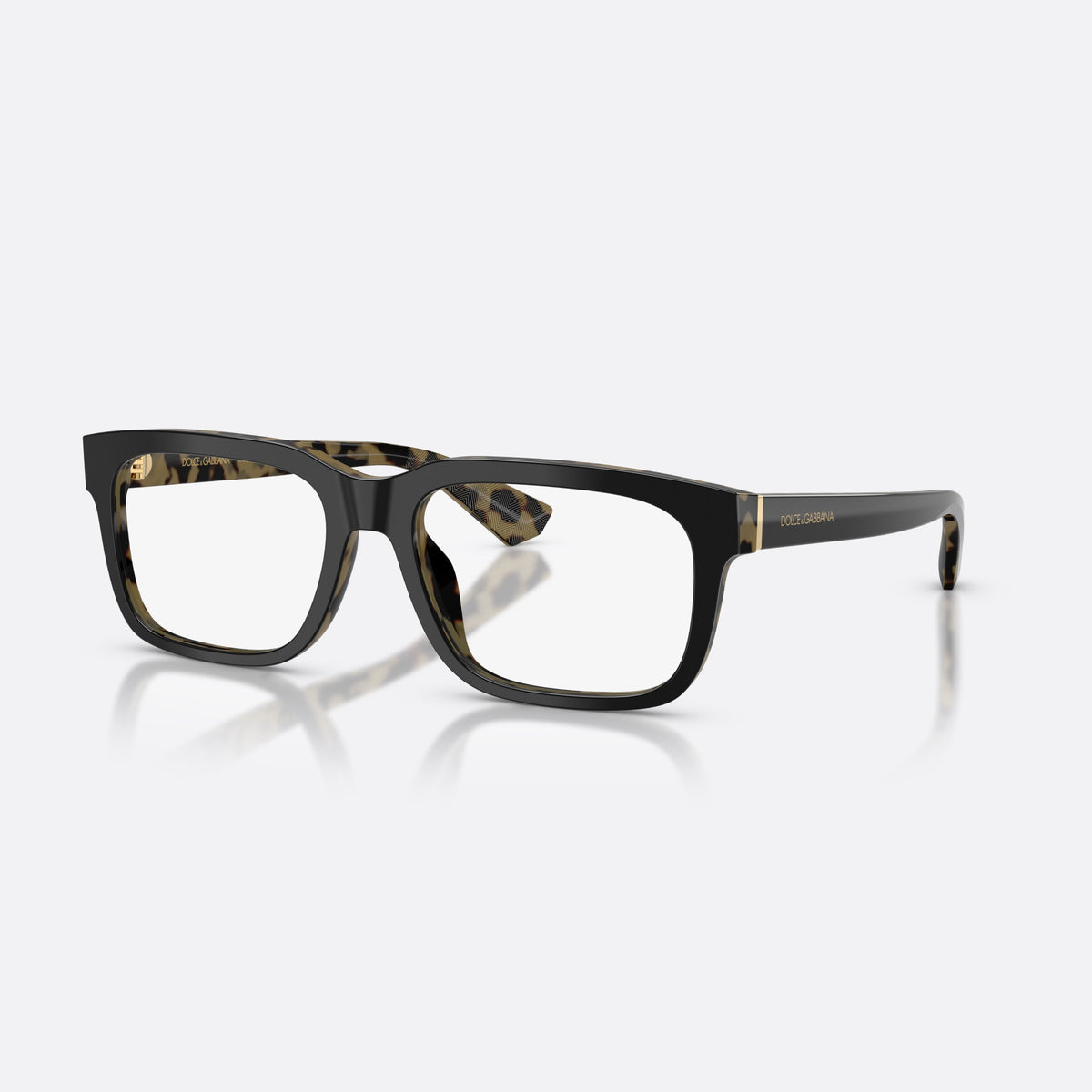 Dolce & Gabbana DG3432 3404 eyeglasses, black rectangle frame for men, plain bridge, brand lettering on temples, full-rim frame