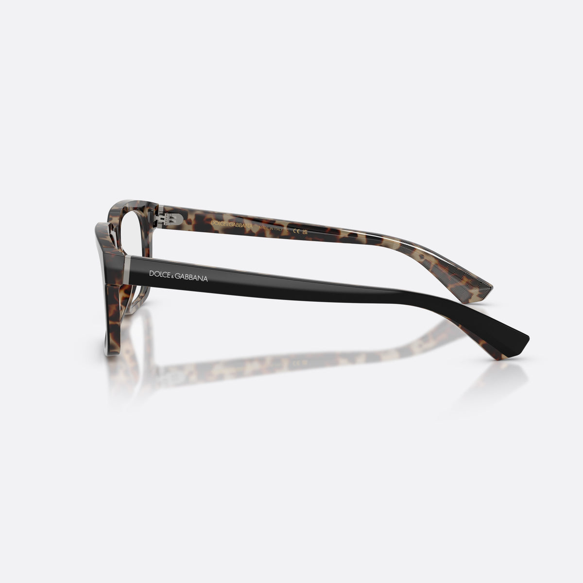 Dolce & Gabbana DG3432 3417 eyeglasses, black rectangle frame for men, plain bridge, brand lettering on temple, flat wide temples, side view