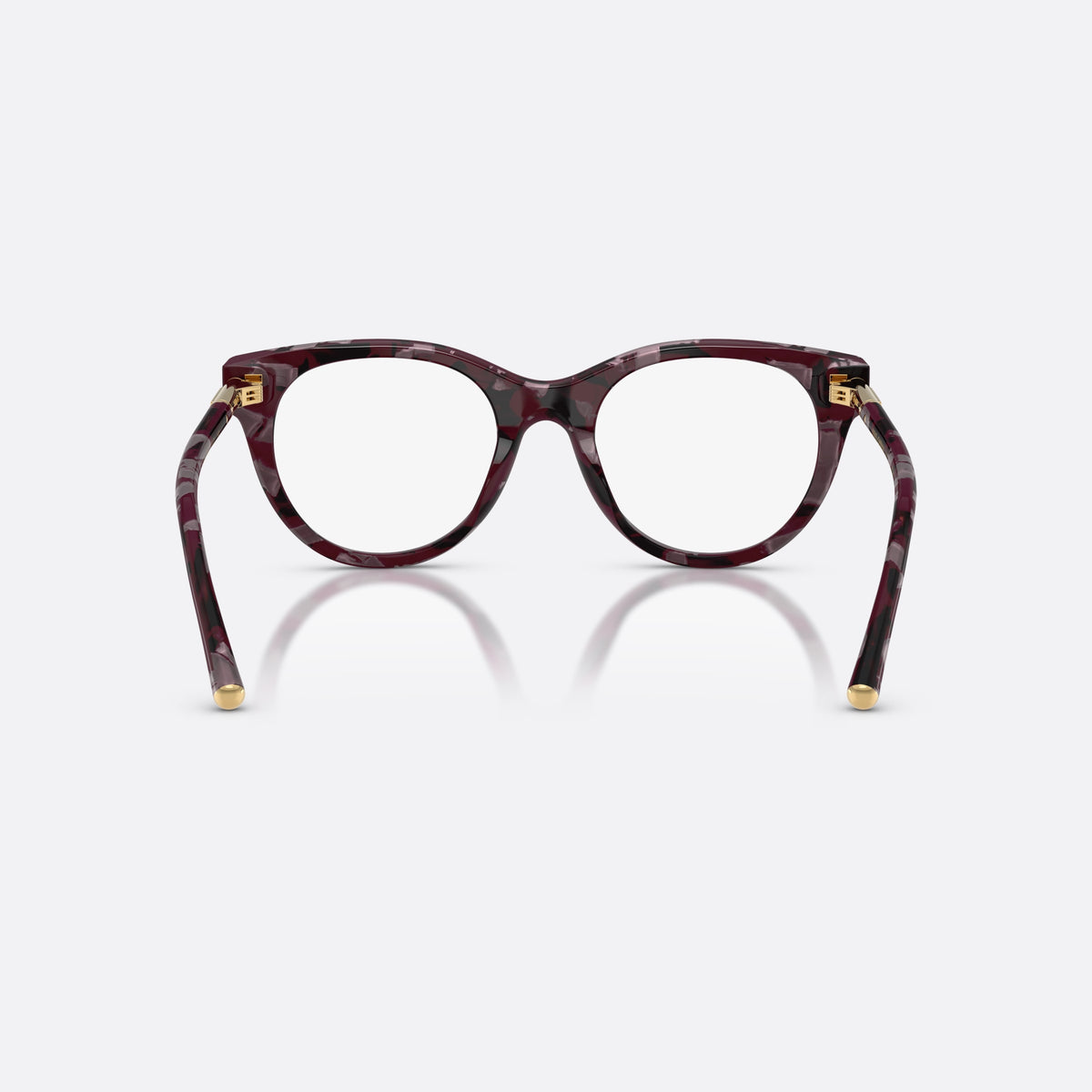 Dolce & Gabbana DG3433 3464 eyeglasses, violet phantos frame for women, plain bridge, brand lettering on temples, full rim, back view