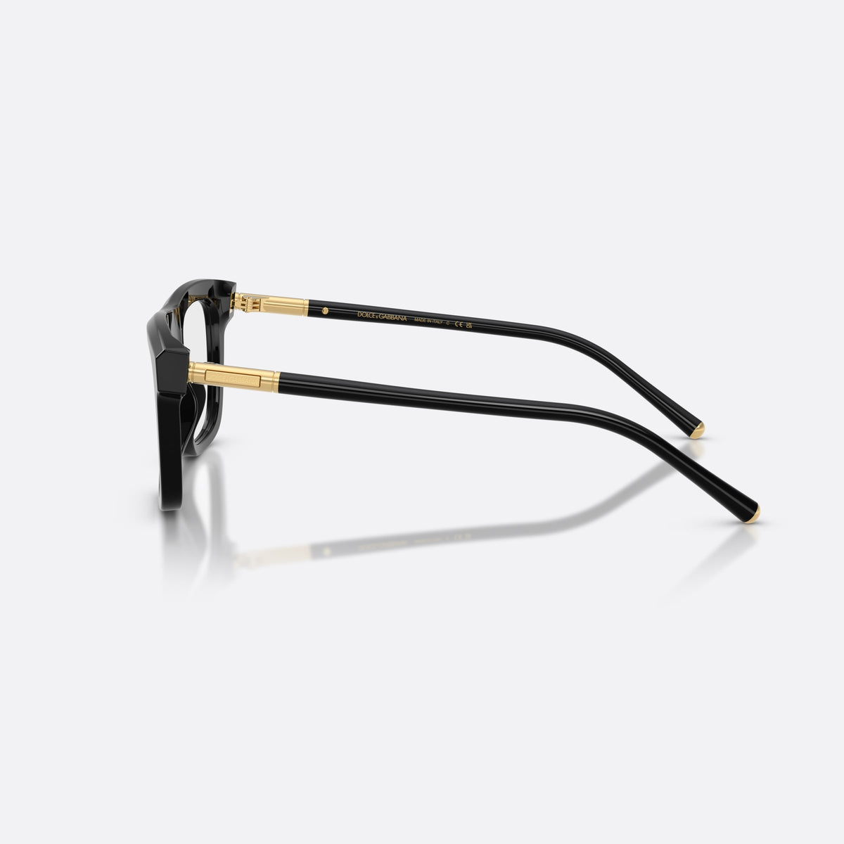 Dolce & Gabbana DG3434 501 eyeglasses, black square frame for men, plain integrated bridge, brand lettering on temples, side view