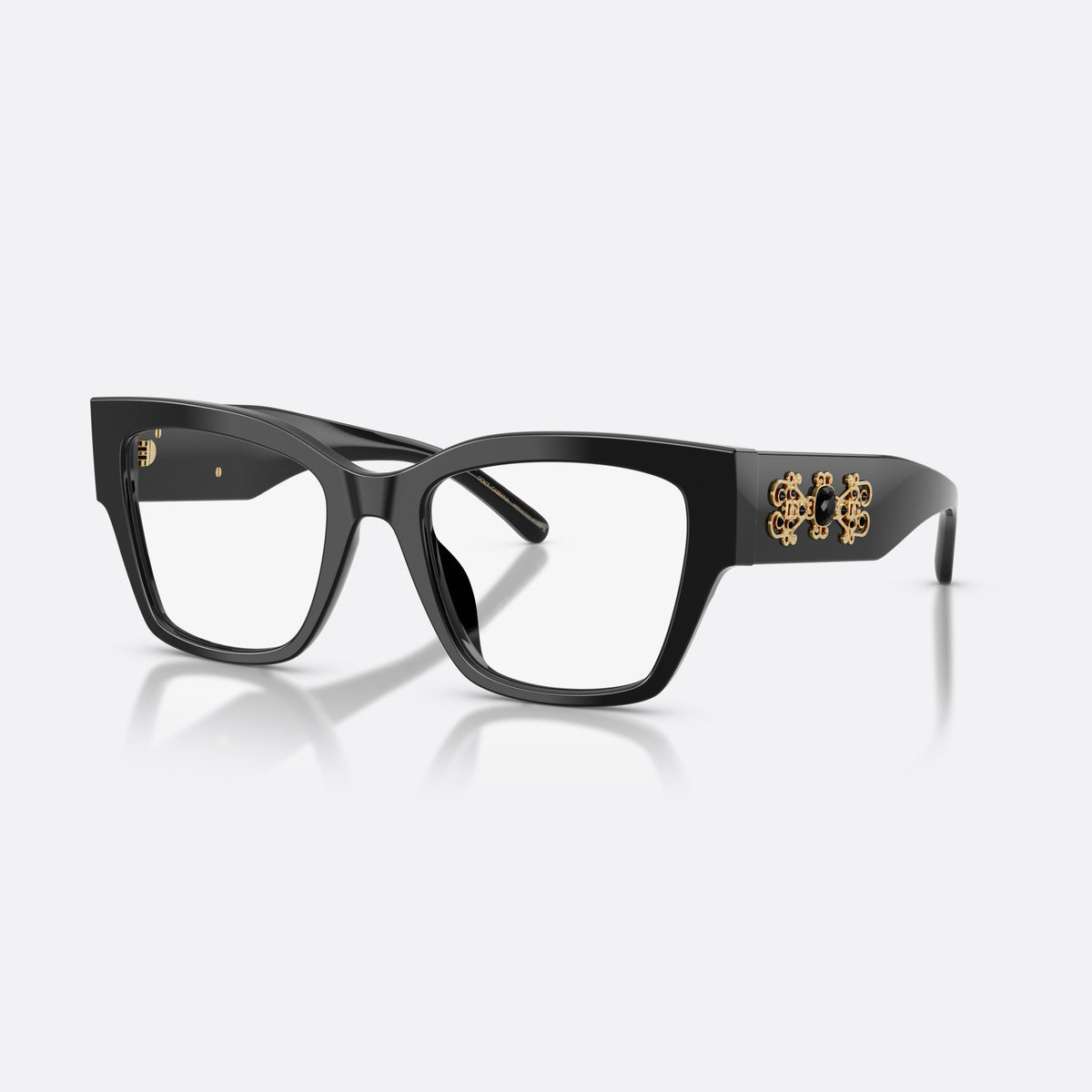 Dolce & Gabbana DG3435B 501 eyeglasses, black butterfly frame for women, plain bridge, integrated into front, brand logo on temples