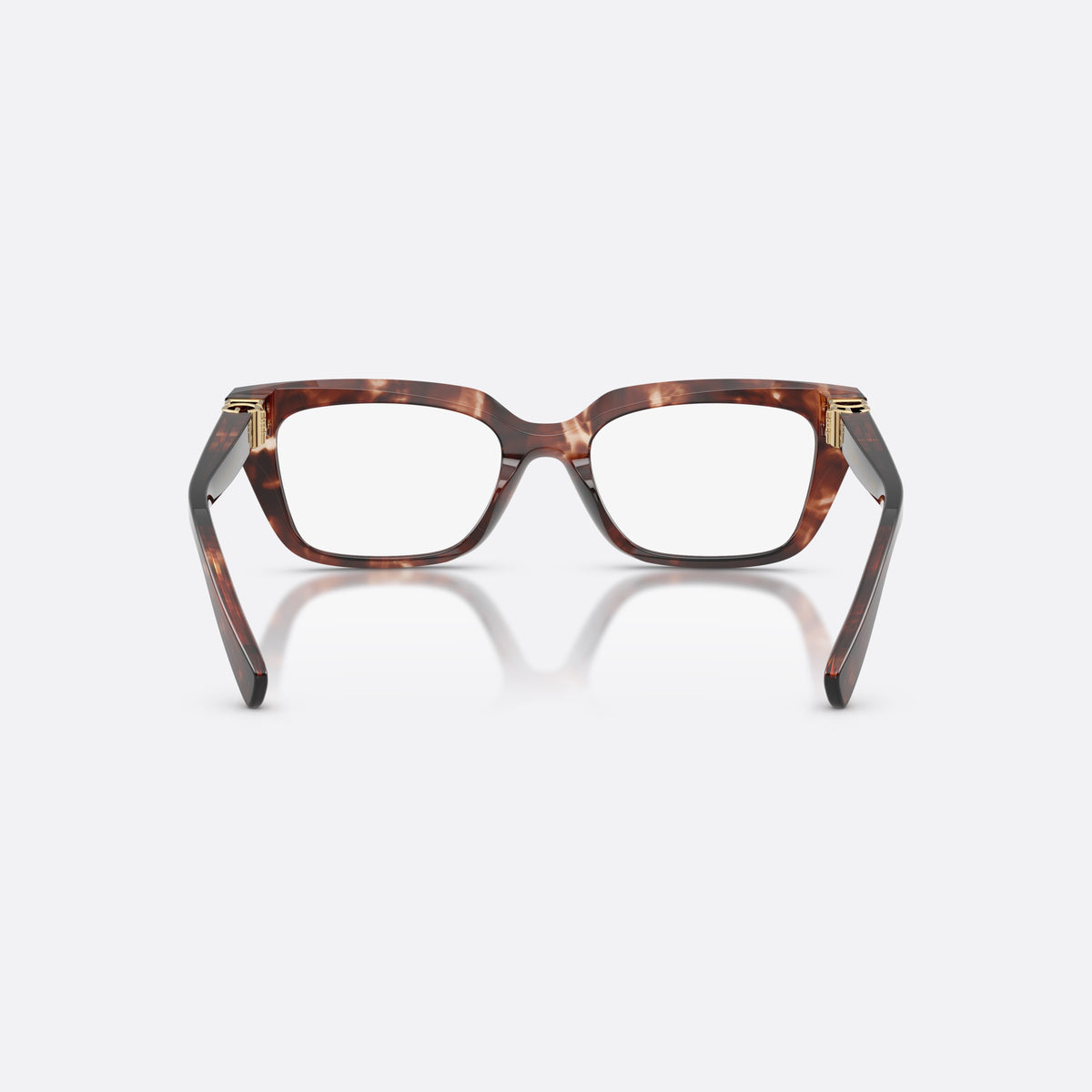 Dolce & Gabbana DG3436 3222 eyeglasses, red rectangle frame for women, plain saddle-style bridge, brand lettering on temples, back view