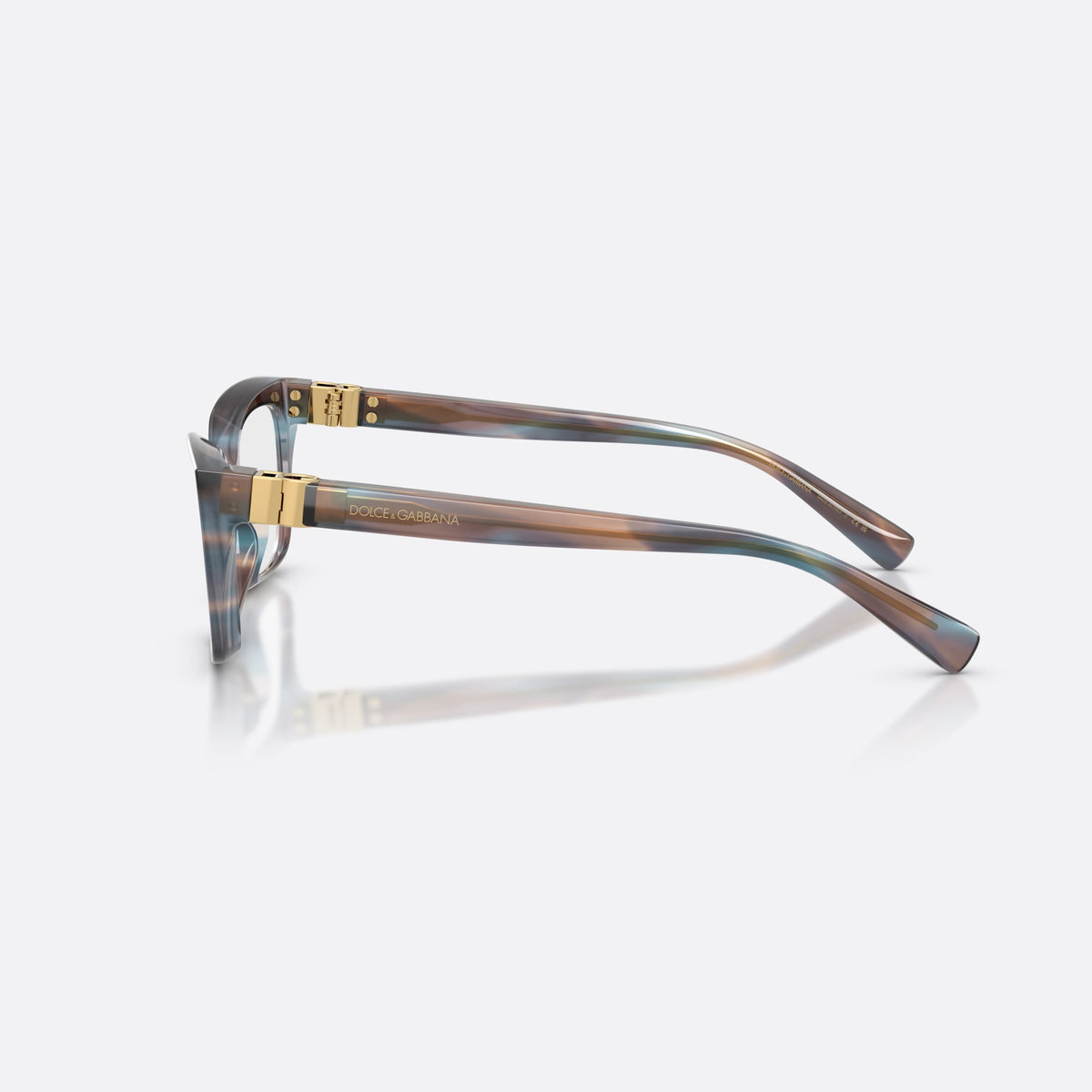 Dolce & Gabbana DG3436 3448 eyeglasses, blue rectangle frame for women, plain bridge with thick acetate, brand lettering on temples, side view