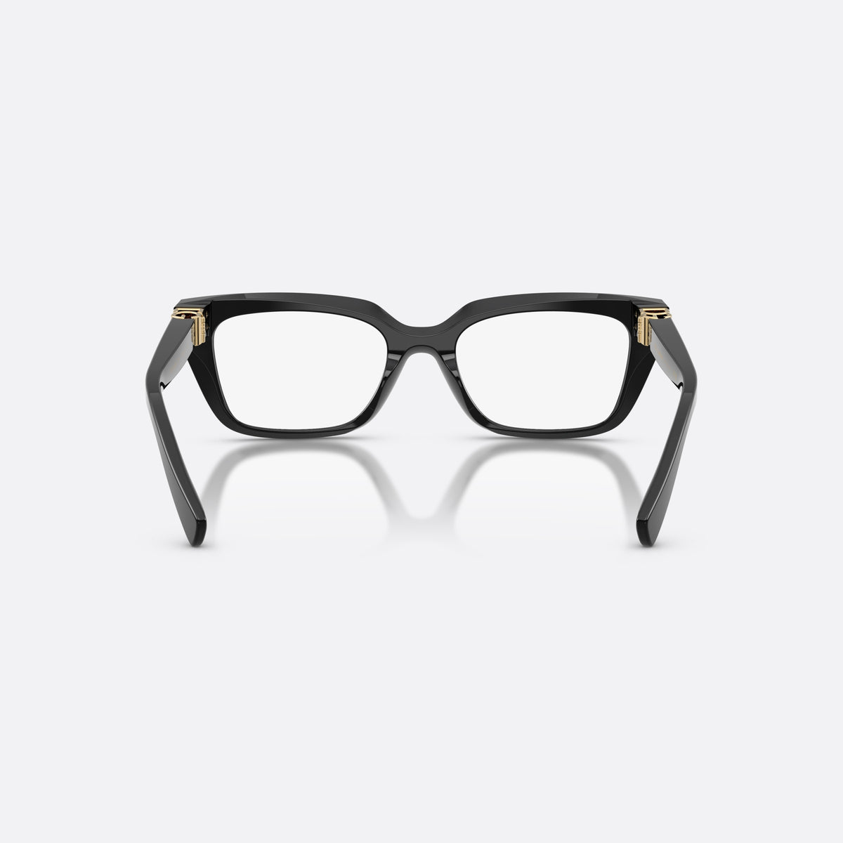 Dolce & Gabbana DG3436 501 eyeglasses, black rectangle frame for women, plain saddle bridge, brand lettering on temples, back view
