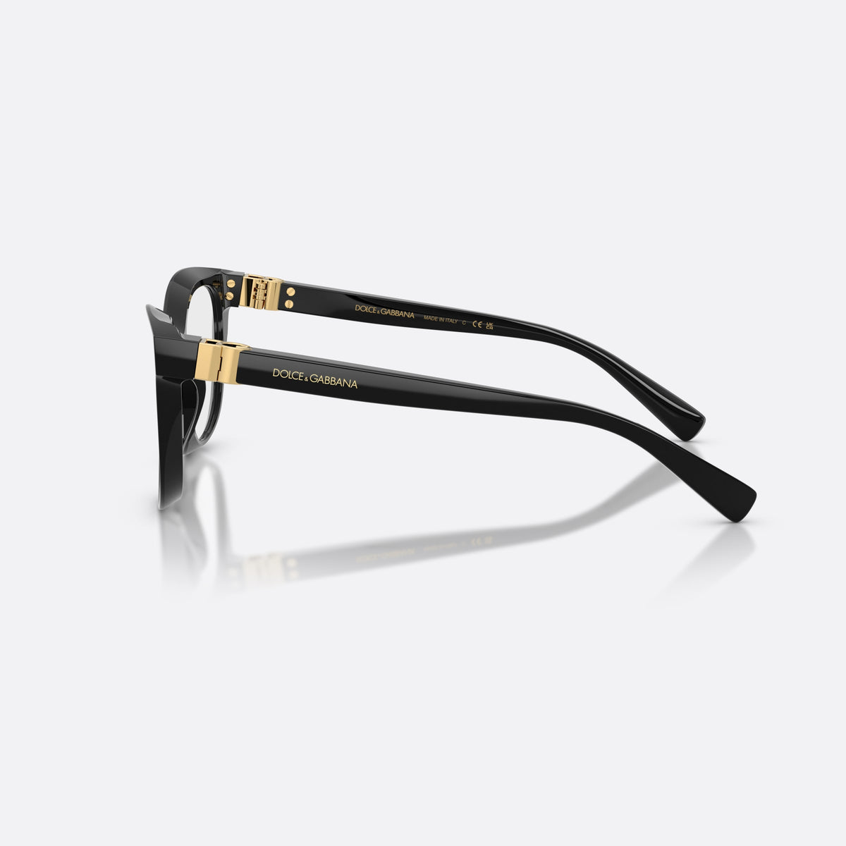 Dolce & Gabbana DG3437 501 eyeglasses, black phantos frame for women, plain bridge, integrated into frame, full-rim acetate front, side view