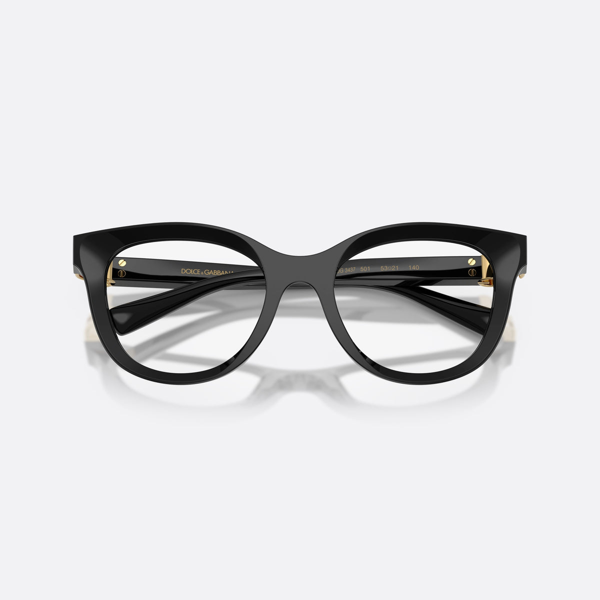 Dolce & Gabbana DG3437 501 eyeglasses, black phantos frame for women, plain bridge, integrated into frame, full-rim acetate front, folded