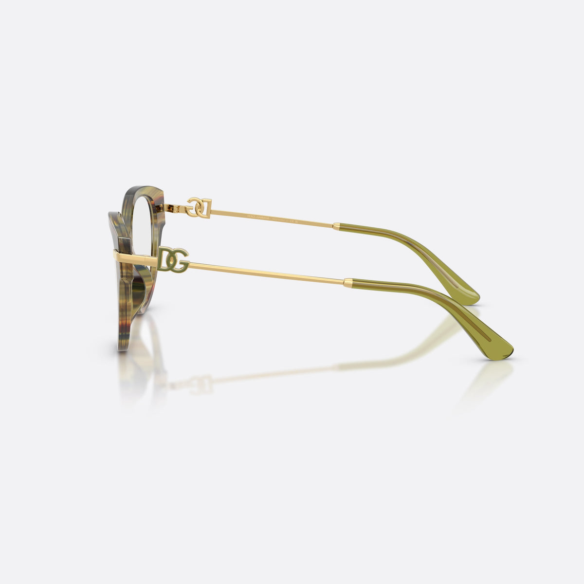 Rame ochelari de vedere Dolce & Gabbana DG3438 3475, fluture verde, pentru femei, punte keyhole, placă cu logoul brandului pe braț, vedere laterală