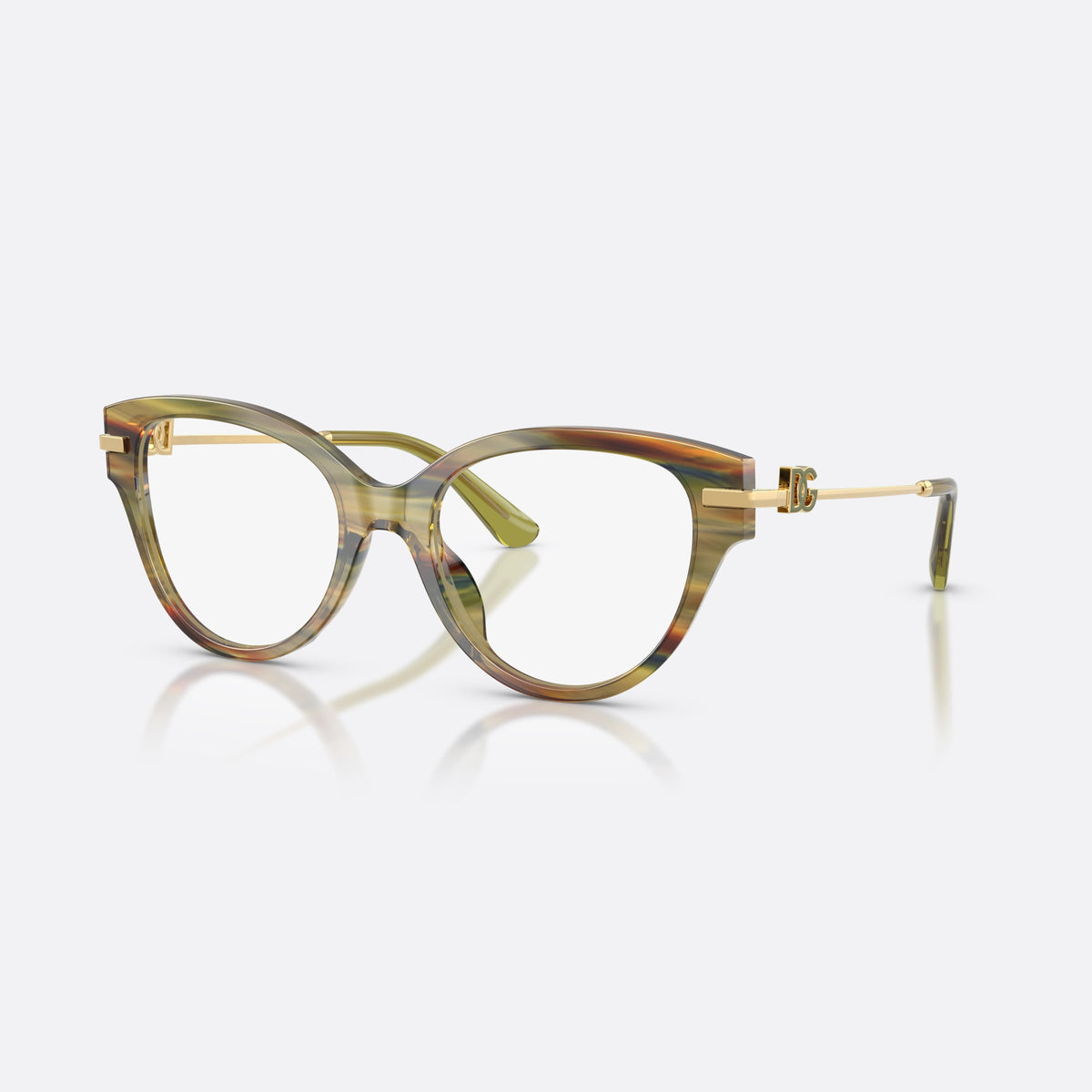 Dolce & Gabbana DG3438 3475 eyeglasses, green butterfly frame for women, plain bridge, acetate integrated, full-rim frame