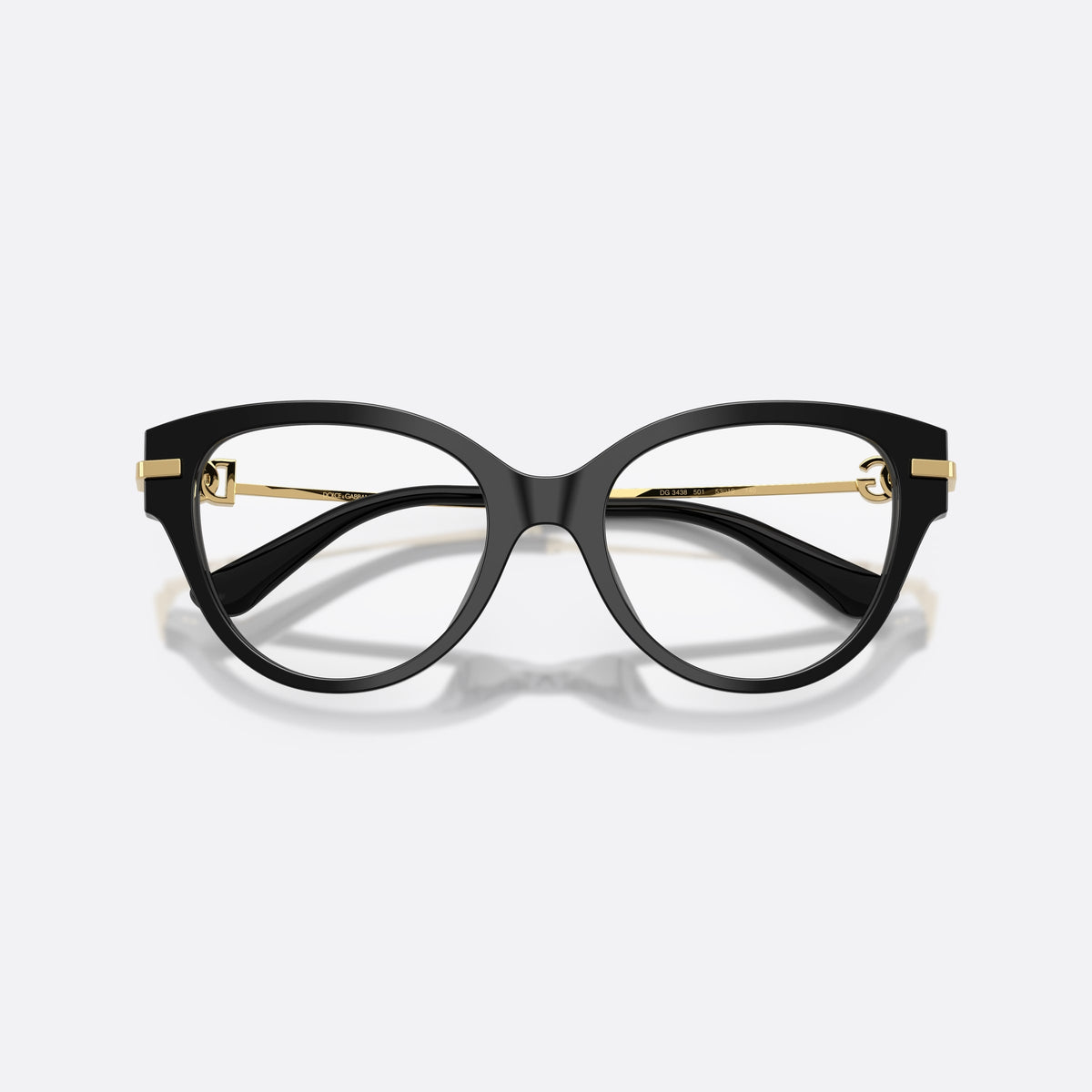 Rame ochelari de vedere Dolce & Gabbana DG3438 501, fluture negru, pentru femei, punte simplă din acetat, placă cu logoul brandului pe brațe, cu brațele pliate