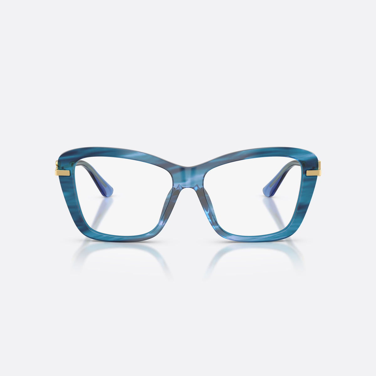 Dolce & Gabbana DG3439 3472 eyeglasses, blue square frame for women, double bridge with central cutout, full-rim frame, front view