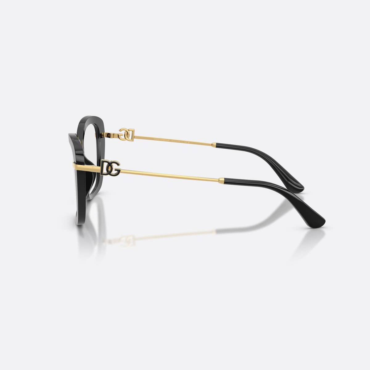 Rame ochelari de vedere Dolce & Gabbana DG3439 501, patrati negru, pentru femei, punte keyhole, placă cu logoul brandului pe brațe, vedere laterală