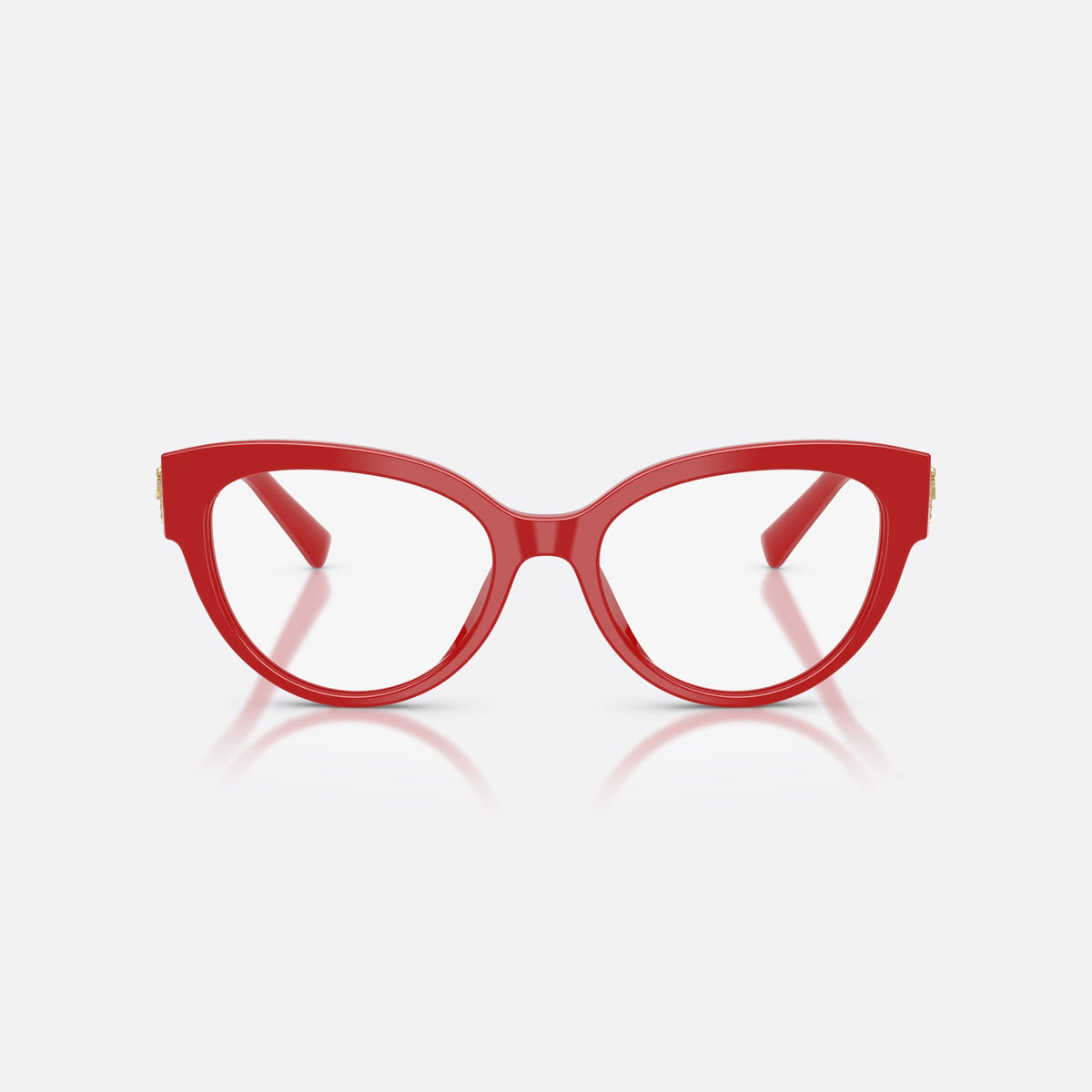 Dolce & Gabbana DG3440 3088 eyeglasses, red cat eye frame for women, plain bridge, brand logo plaque on temple, full rim frame, front view