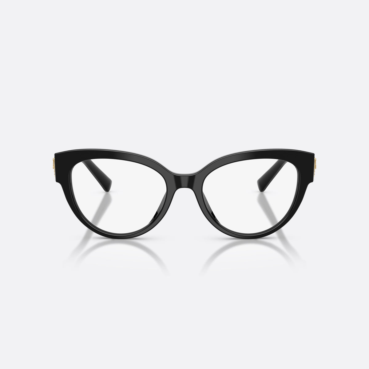 Dolce & Gabbana DG3440 501 eyeglasses, black cat eye frame for women, plain bridge, brand lettering on temples, front view