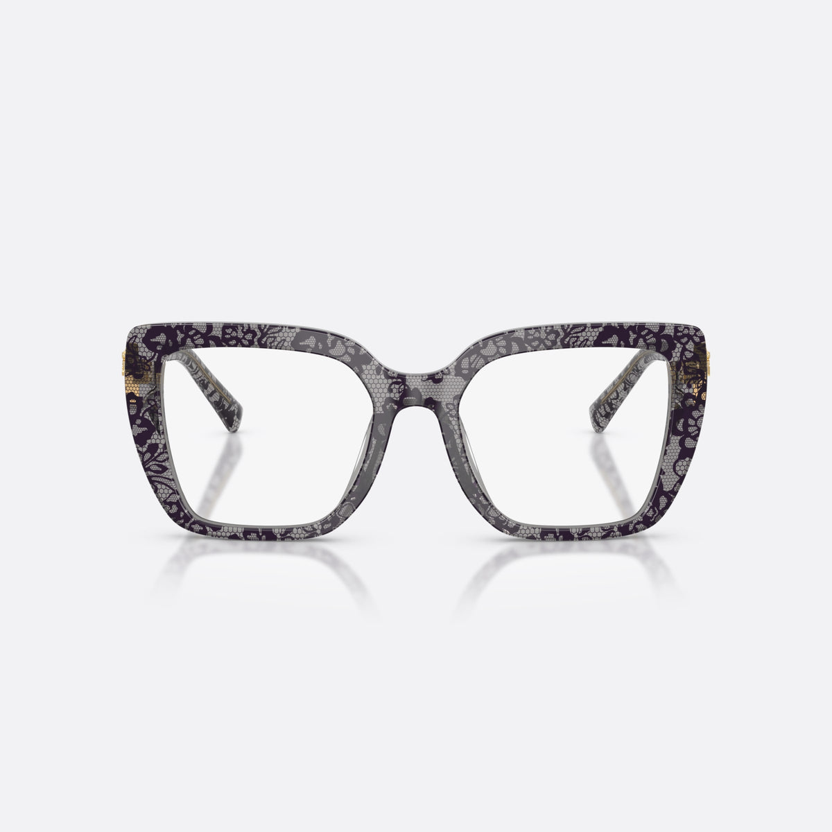 Dolce & Gabbana DG3441 3471 eyeglasses, grey square frame for women, plain bridge, gold-tone plaque on temple, full-rim frame, front view