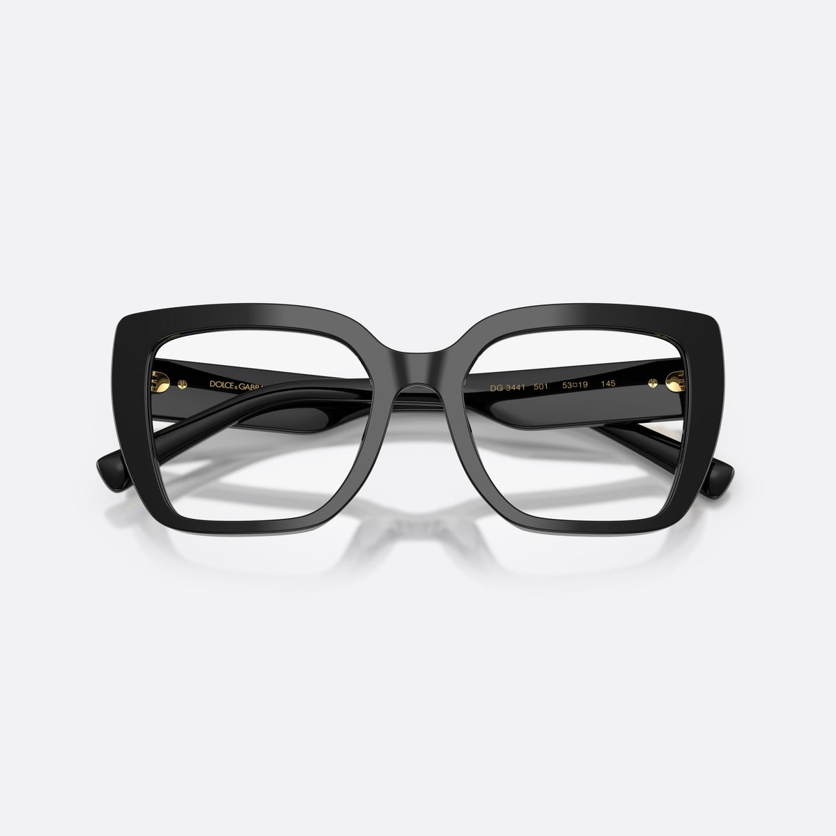 Rame ochelari de vedere Dolce & Gabbana DG3441 501, patrati negru, pentru femei, punte simplă, literele brandului pe braț, ramă completă, cu brațele pliate