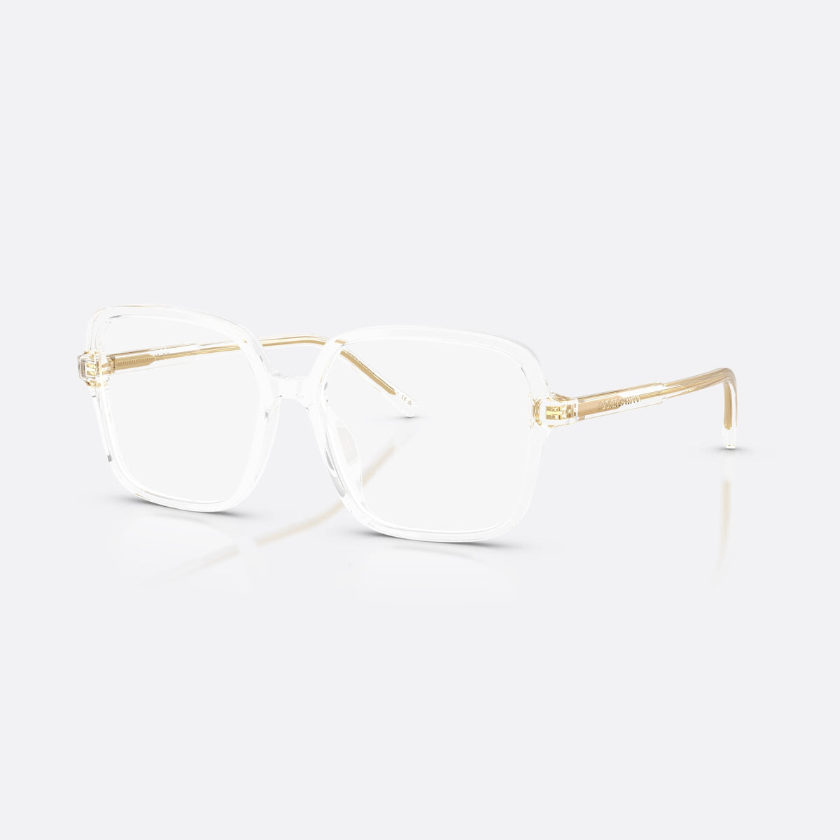 Dolce & Gabbana DG3442 3133 eyeglasses, clear square frame for women, plain integrated bridge, brand lettering on temples