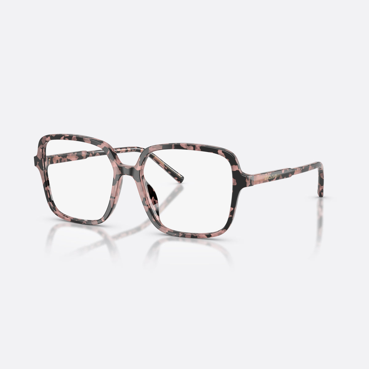 Dolce & Gabbana DG3442 3476 eyeglasses, havana square frame for women, plain integrated bridge, brand lettering on temples