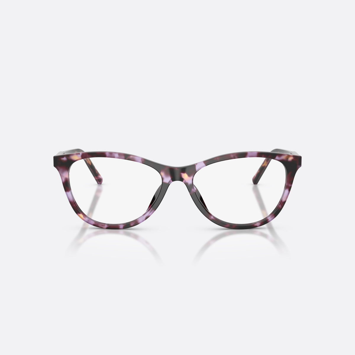 Dolce & Gabbana DG3443 3477 eyeglasses, violet cat eye frame for women, plain acetate bridge, brand lettering on temples, front view