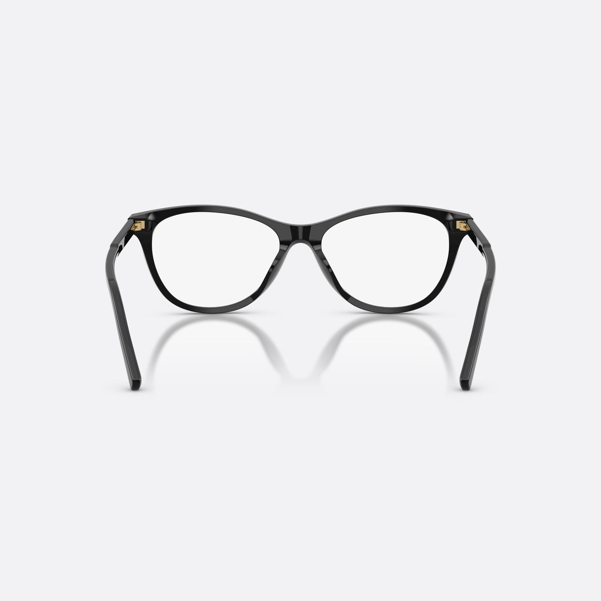 Dolce & Gabbana DG3443 501 eyeglasses, black cat eye frame for women, plain integrated bridge, brand lettering on temples, back view