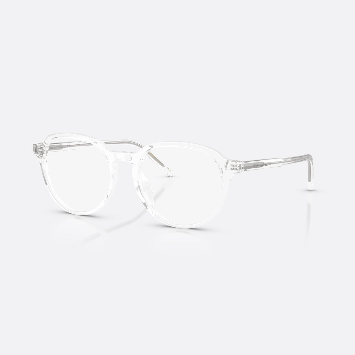 Dolce & Gabbana DG3444 3133 eyeglasses, clear phantos frame for men, brand lettering on temples, slim tapered temples