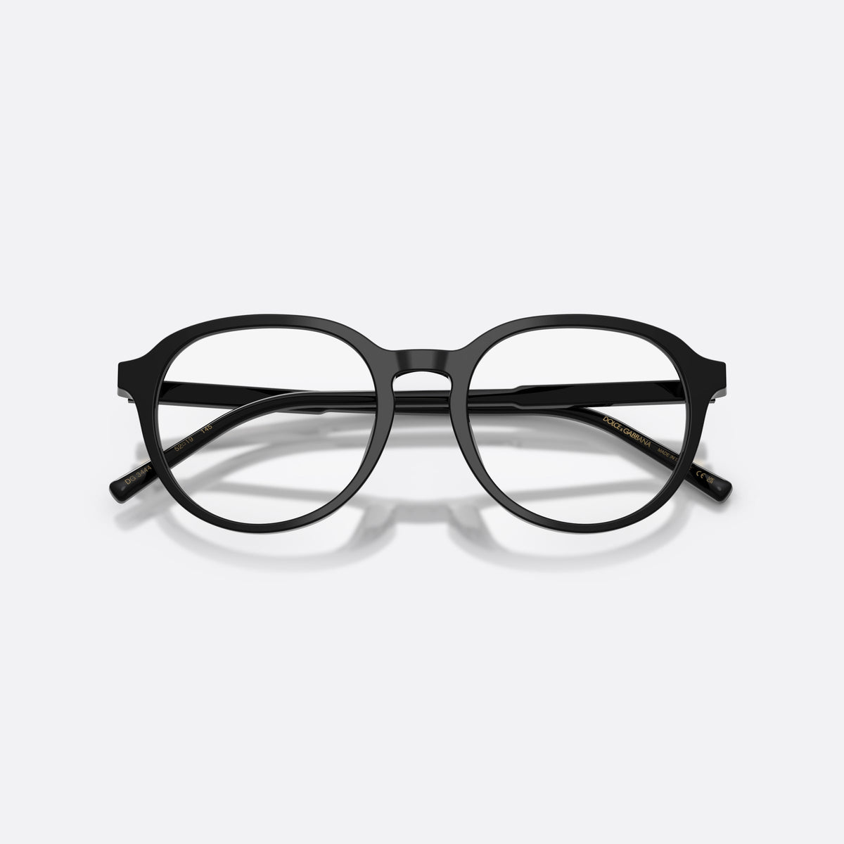 Dolce & Gabbana DG3444 501 eyeglasses, black phantos frame for men, brand lettering on temples, slim tapered temples, folded