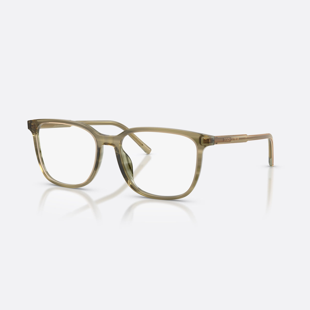Dolce & Gabbana DG3445 3480 eyeglasses, green square frame for men, plain double bridge, brand lettering on temples