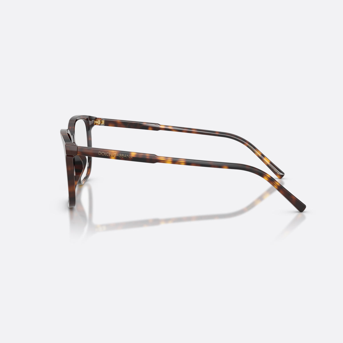 Dolce & Gabbana DG3445 502 eyeglasses, havana square frame for men, plain bridge, brand lettering on temples, full-rim frame, side view