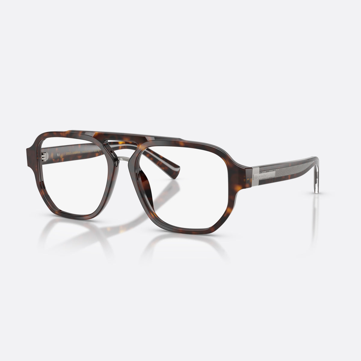 Dolce & Gabbana DG3447 502 eyeglasses, havana pilot frame for men, brand lettering on temples, wide temples with textured panel