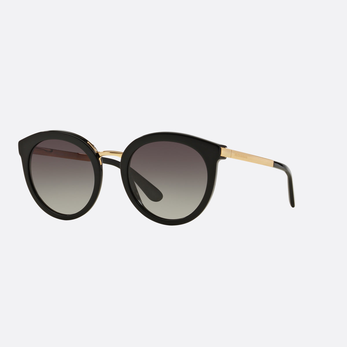 Ochelari de soare Dolce & Gabbana DG4268 501/8G, rotunzi negru, pentru femei, punte metalică în șa, literele brandului pe brațe