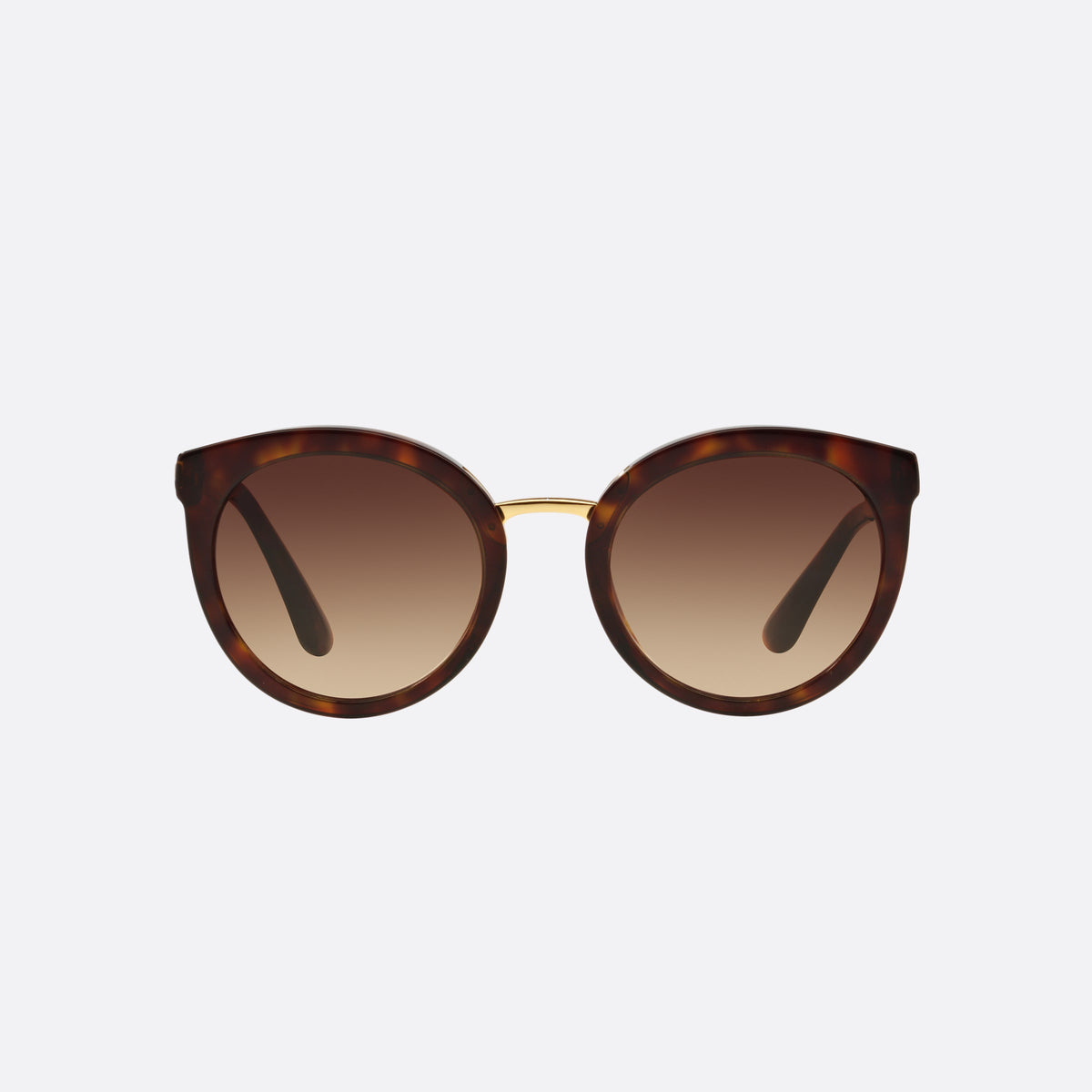Dolce & Gabbana DG4268 502/13 B sunglasses, havana round frame for women, metal saddle bridge, brand lettering on temples, front view