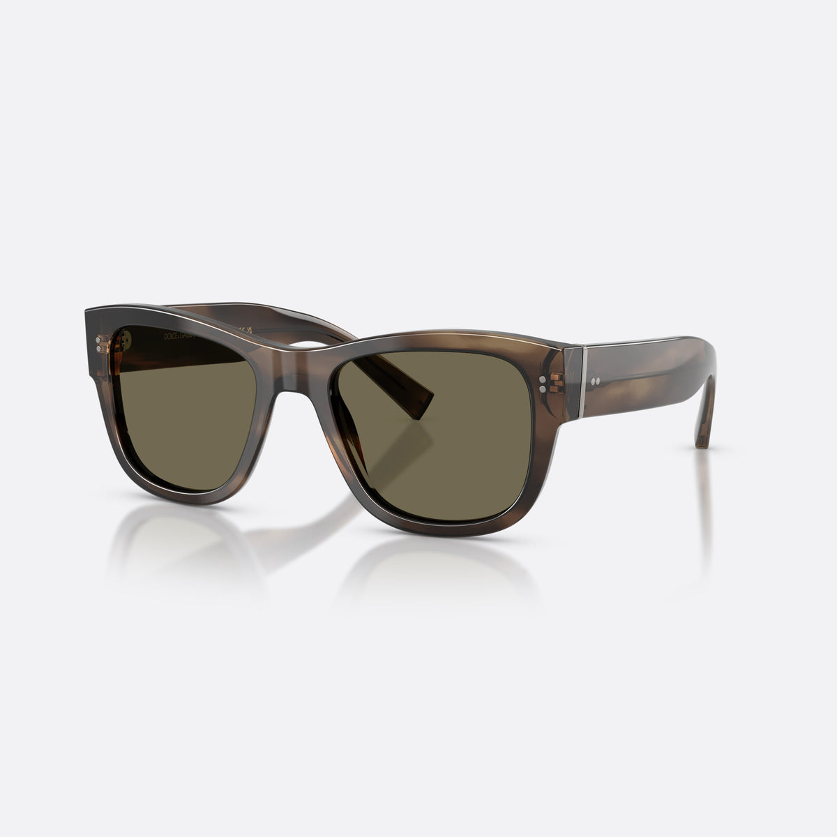 Dolce & Gabbana DG4338 3200/3 sunglasses, green square frame for men, plain bridge, brand lettering on temples, full-rim frame