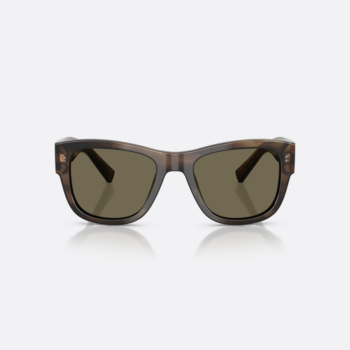 Dolce & Gabbana DG4338 3200/3 sunglasses, green square frame for men, plain bridge, brand lettering on temples, full-rim frame, front view