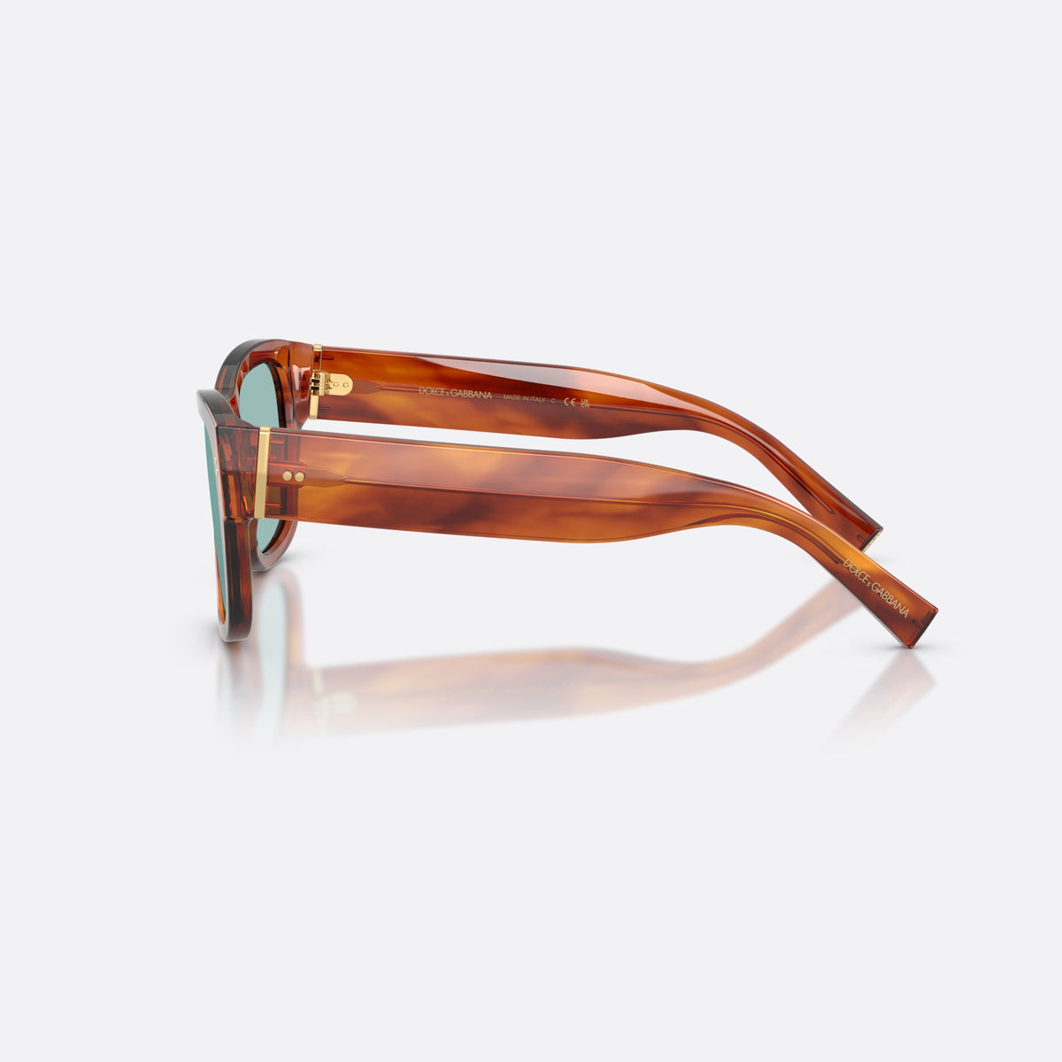 Ochelari de soare Dolce & Gabbana DG4338 322180, patrati havana, pentru bărbați, punte simplă din acetat, plăcuță cu logoul brandului pe braț, vedere laterală