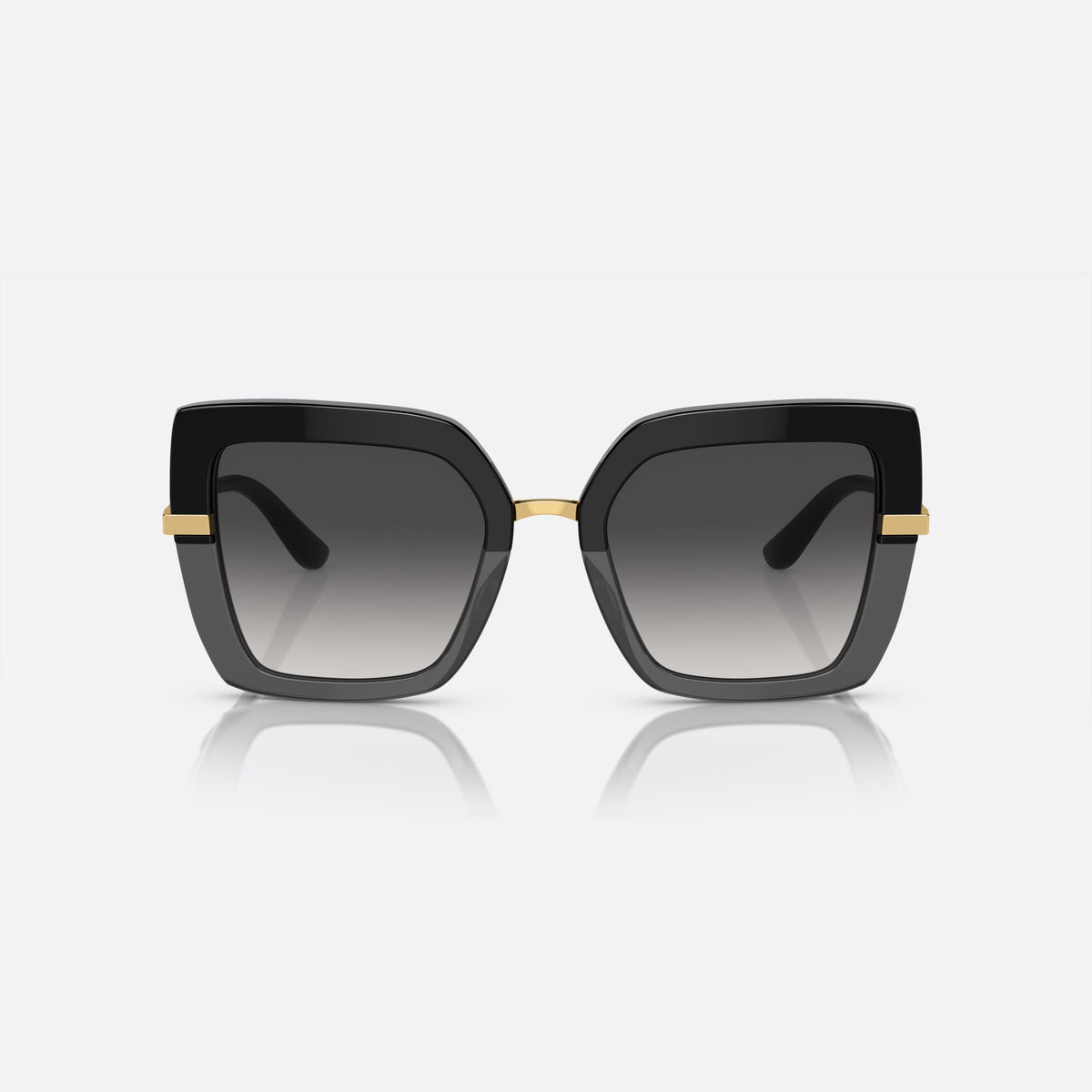 Dolce & Gabbana DG4373 3246/8G sunglasses, black square frame for women, metal bridge with gold-tone finish, gradient tinted lenses, front view