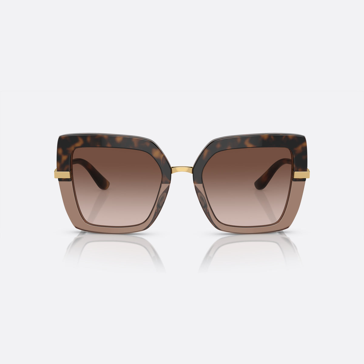Ochelari de soare Dolce & Gabbana DG4373 3256/13, patrati țestoasă, pentru femei, punte metalică cu finisaj auriu, feronerie metalică aurie, vedere din față