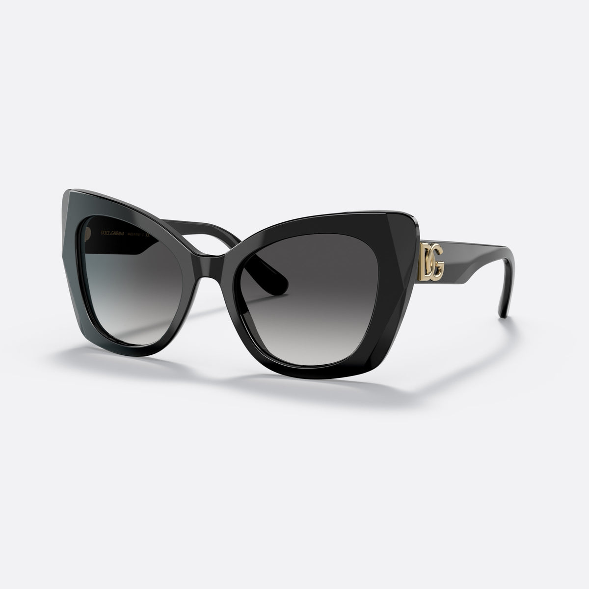 Dolce & Gabbana DG4405 501/8G sunglasses, black butterfly frame, unisex, plain bridge, brand logo on temple, wide tapered temples