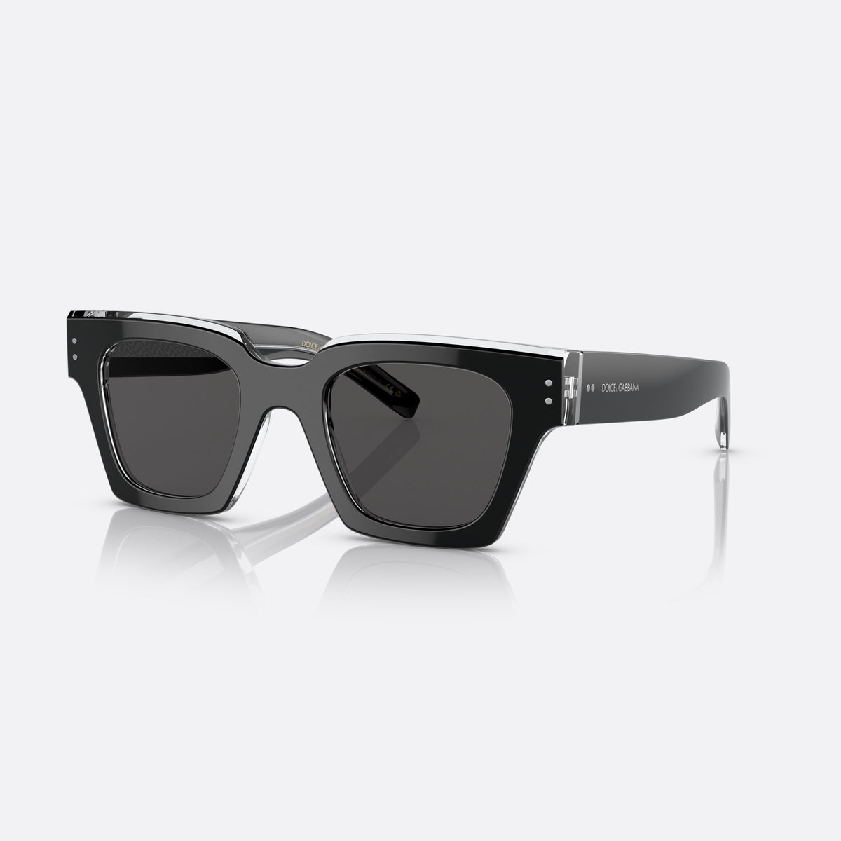Ochelari de soare Dolce & Gabbana DG4413 675/R5, patrati negru, pentru bărbați, punte simplă, literele brandului pe brațe, nituri pe brațe