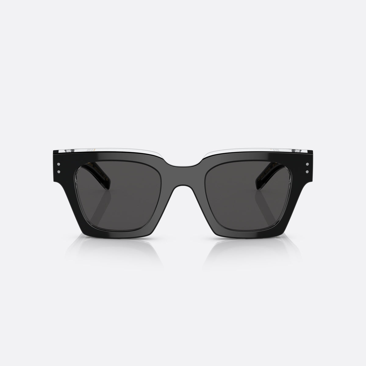 Ochelari de soare Dolce & Gabbana DG4413 675/R5, patrati negru, pentru bărbați, punte simplă, literele brandului pe brațe, nituri pe brațe, vedere din față