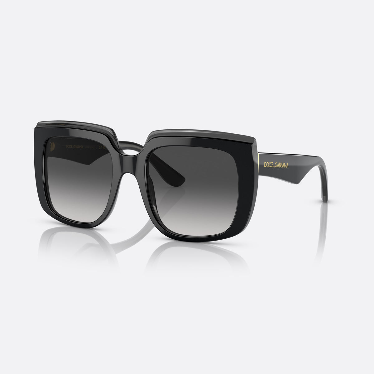 Dolce & Gabbana DG4414 501/8G sunglasses, black square frame, unisex, double bridge, brand lettering on temple, full-rim frame