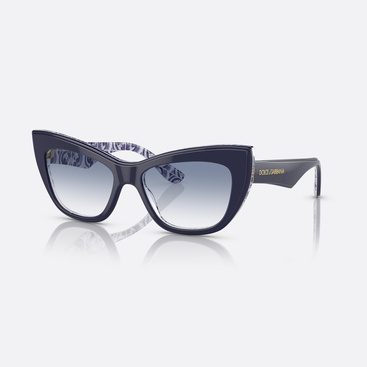 Dolce & Gabbana DG4417 341419 sunglasses, blue cat eye frame for women, plain bridge, integrated into frame, wide tapered temples