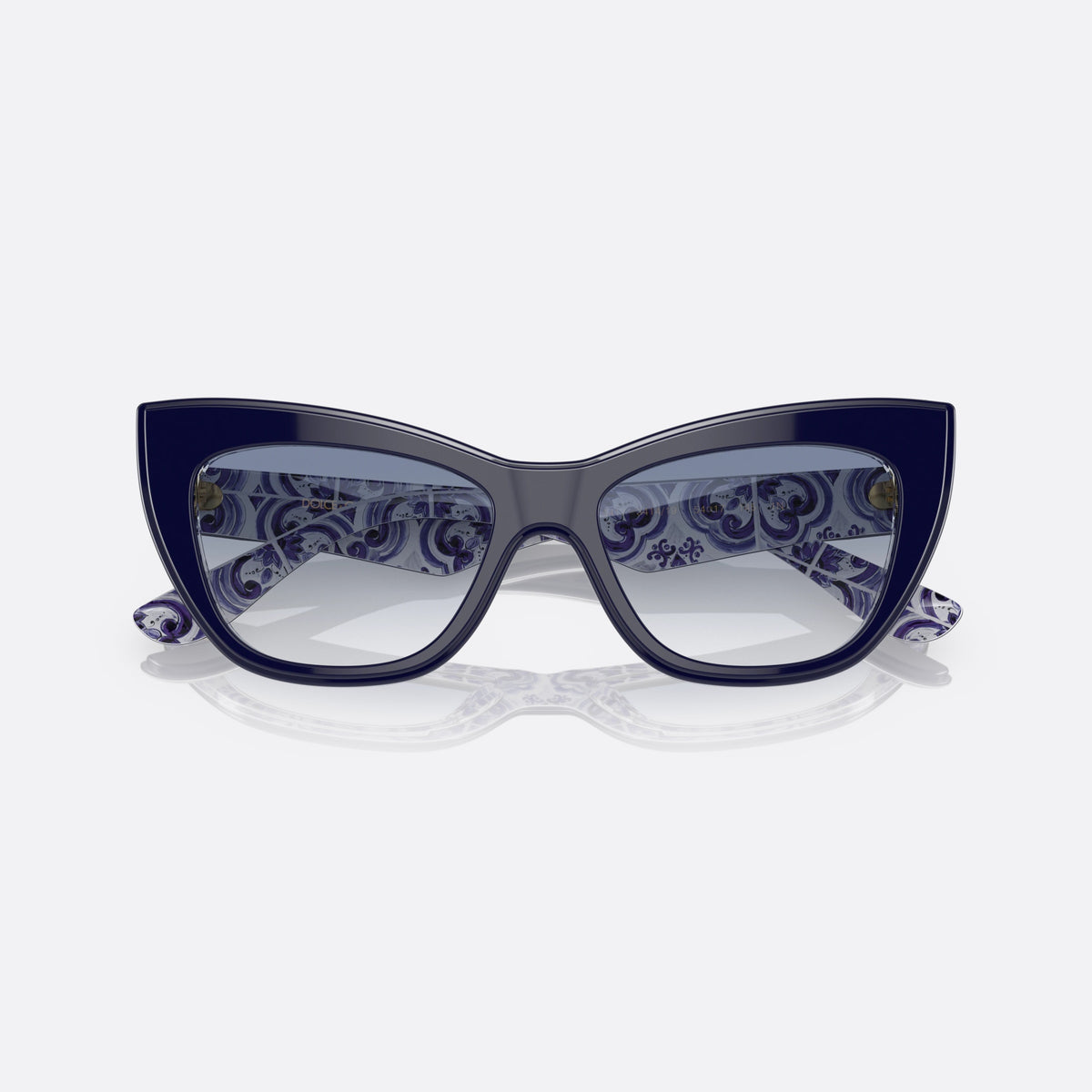 Dolce & Gabbana DG4417 341419 sunglasses, blue cat eye frame for women, plain bridge, integrated into frame, wide tapered temples, folded