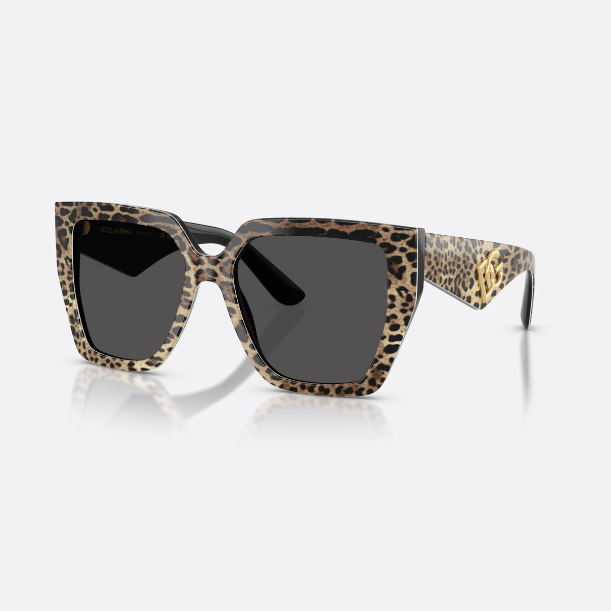 Dolce & Gabbana DG4438 316387 sunglasses, brown square frame for women, plain double bridge, gold-tone brand logo on temple