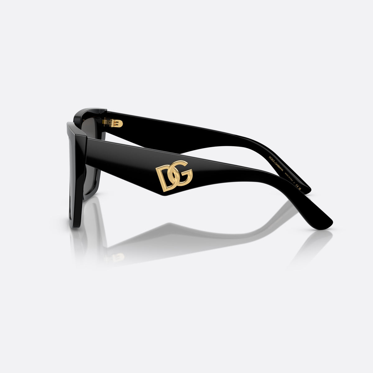 Dolce & Gabbana DG4438 501/87 sunglasses, black square frame for women, plain double bridge, brand logo on temples, side view