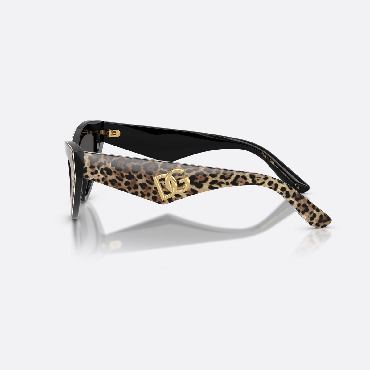 Dolce & Gabbana DG4439 316387 sunglasses, brown cat eye frame for women, plain bridge, brand logo on temples, full-rim frame, side view
