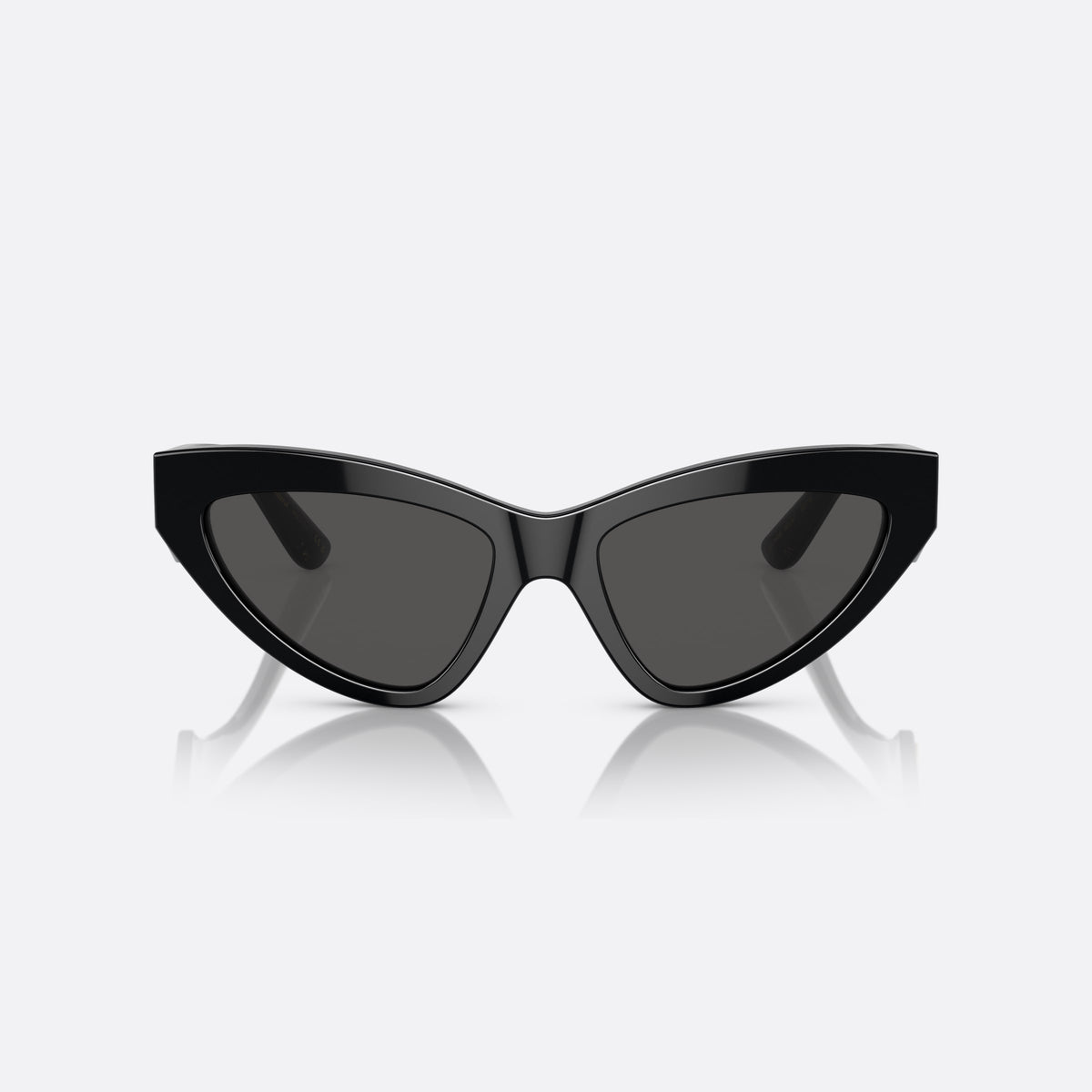 Dolce & Gabbana DG4439 501/87 sunglasses, black cat eye frame for women, plain bridge, brand logo plaque on temple, front view