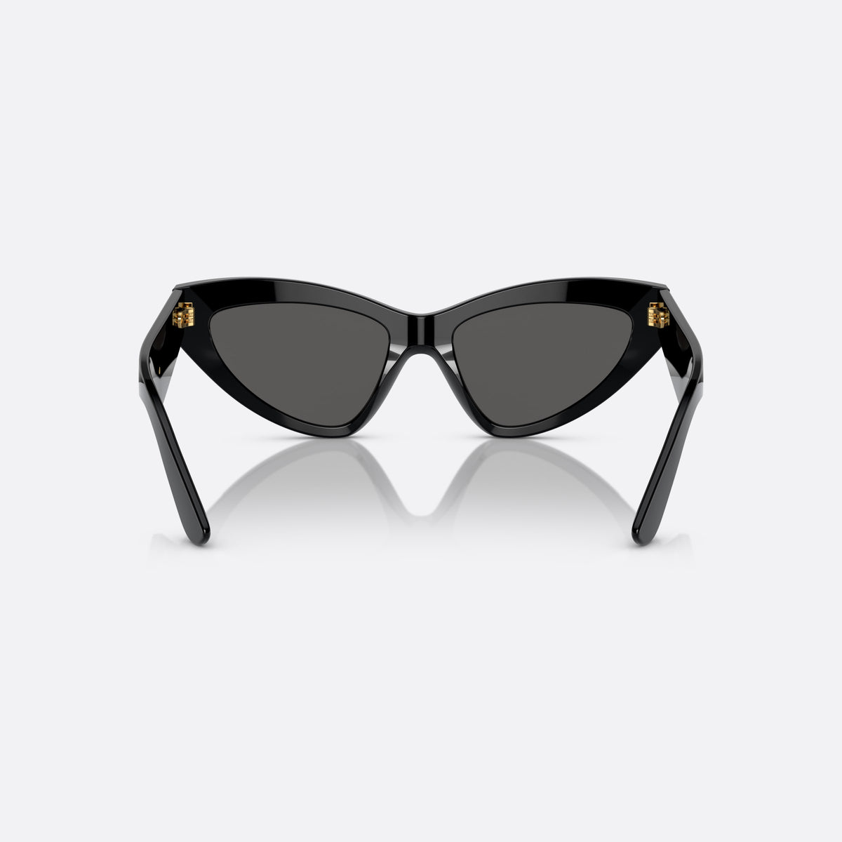 Dolce & Gabbana DG4439 501/87 sunglasses, black cat eye frame for women, plain bridge, brand logo plaque on temple, back view